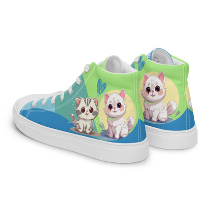 Cute Cats Blue Green Women's High Top Custom Sneakers