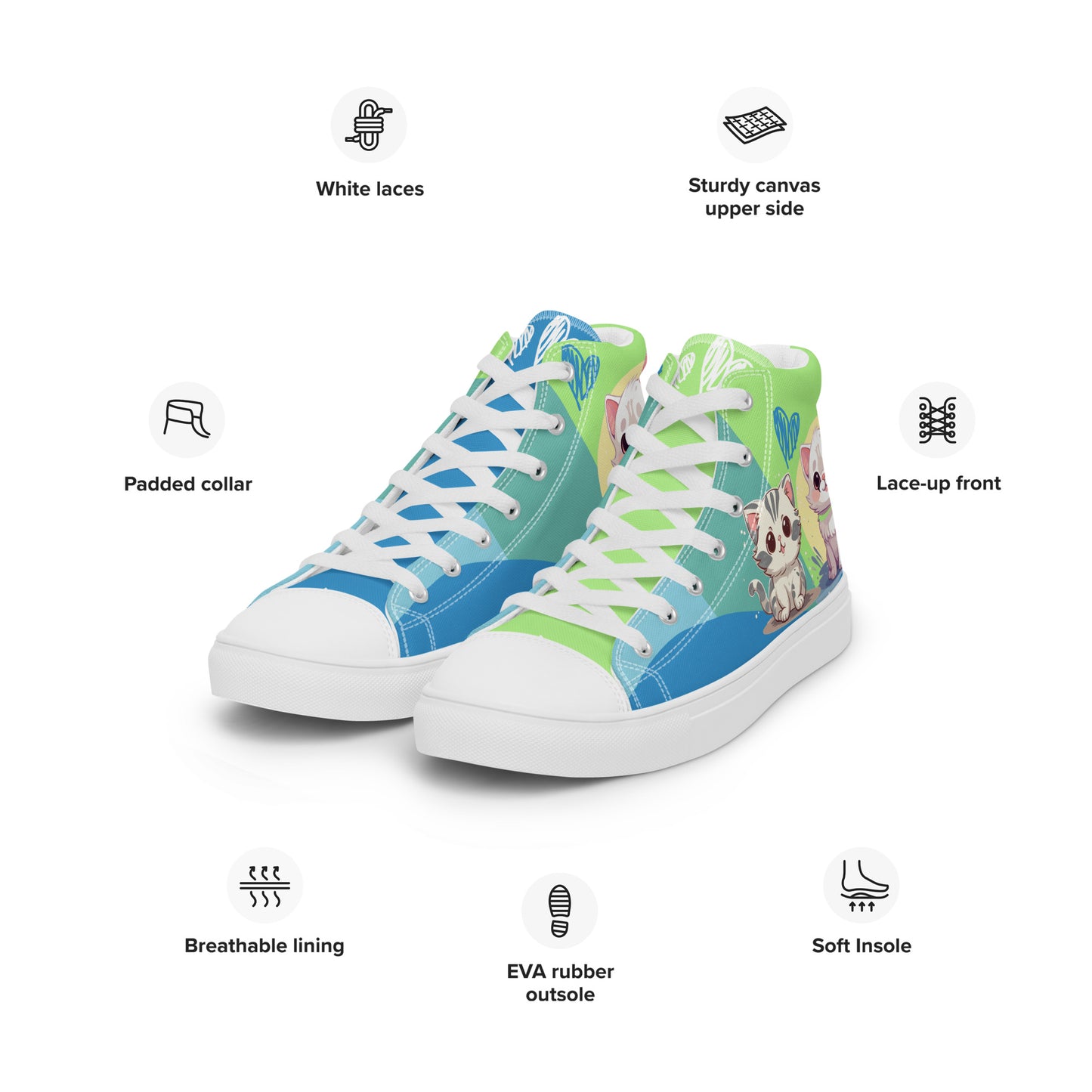 Cute Cats Blue Green Women's High Top Custom Sneakers