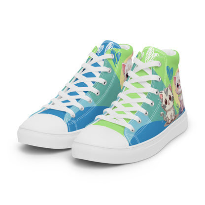 Cute Cats Blue Green Women's High Top Custom Sneakers