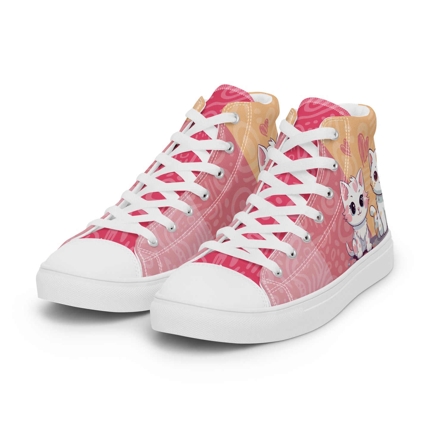 Cute Cats Pink Orange Women's High Top Custom Sneakers