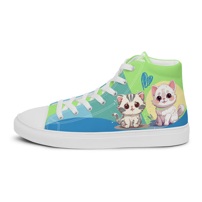 Cute Cats Blue Green Women's High Top Custom Sneakers