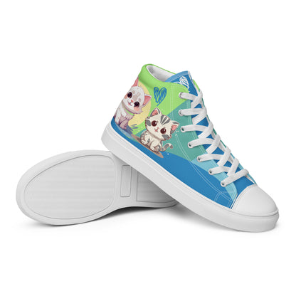 Cute Cats Blue Green Women's High Top Custom Sneakers