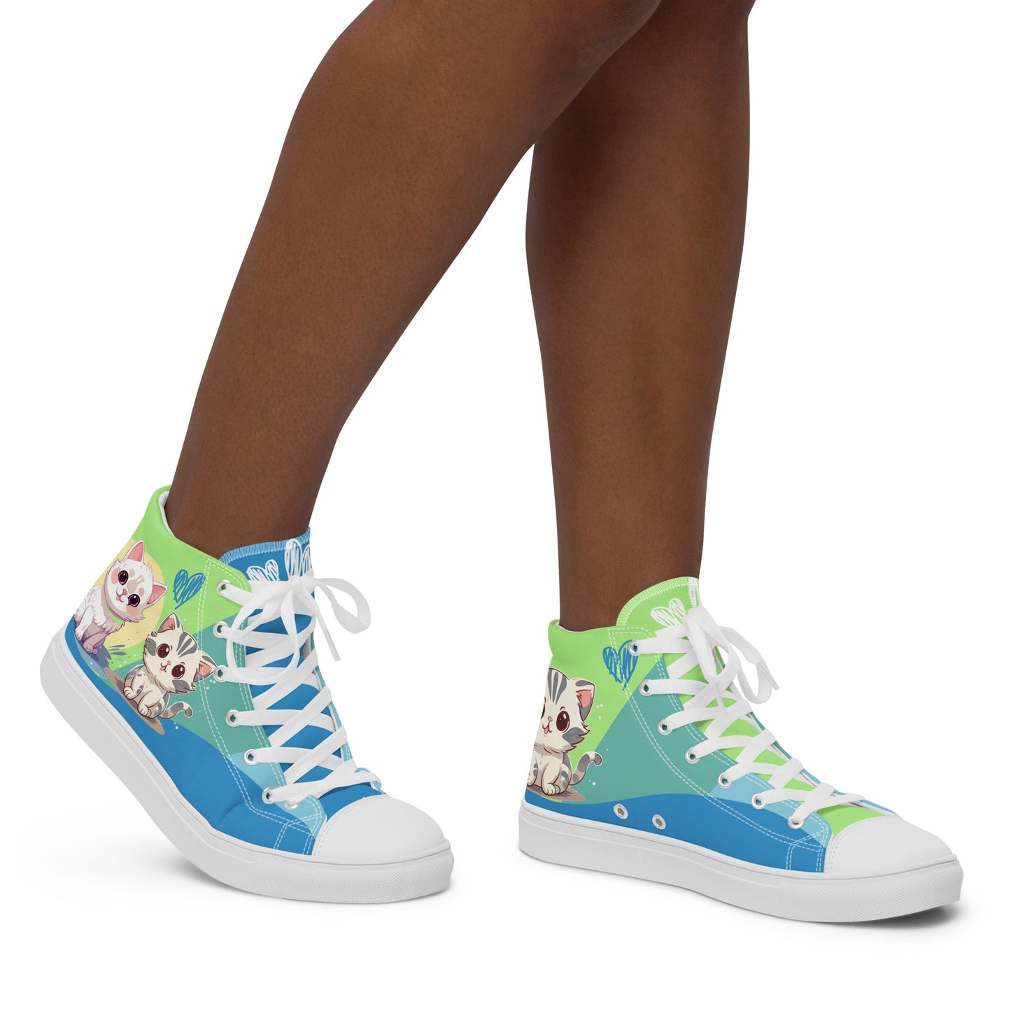 Cute Cats Blue Green Women's High Top Custom Sneakers