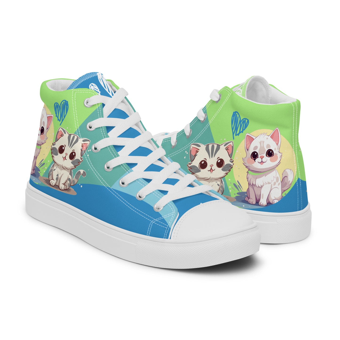 Cute Cats Blue Green Women's High Top Custom Sneakers