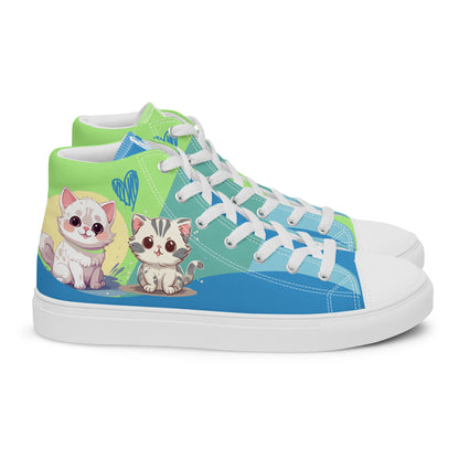 Cute Cats Blue Green Women's High Top Custom Sneakers