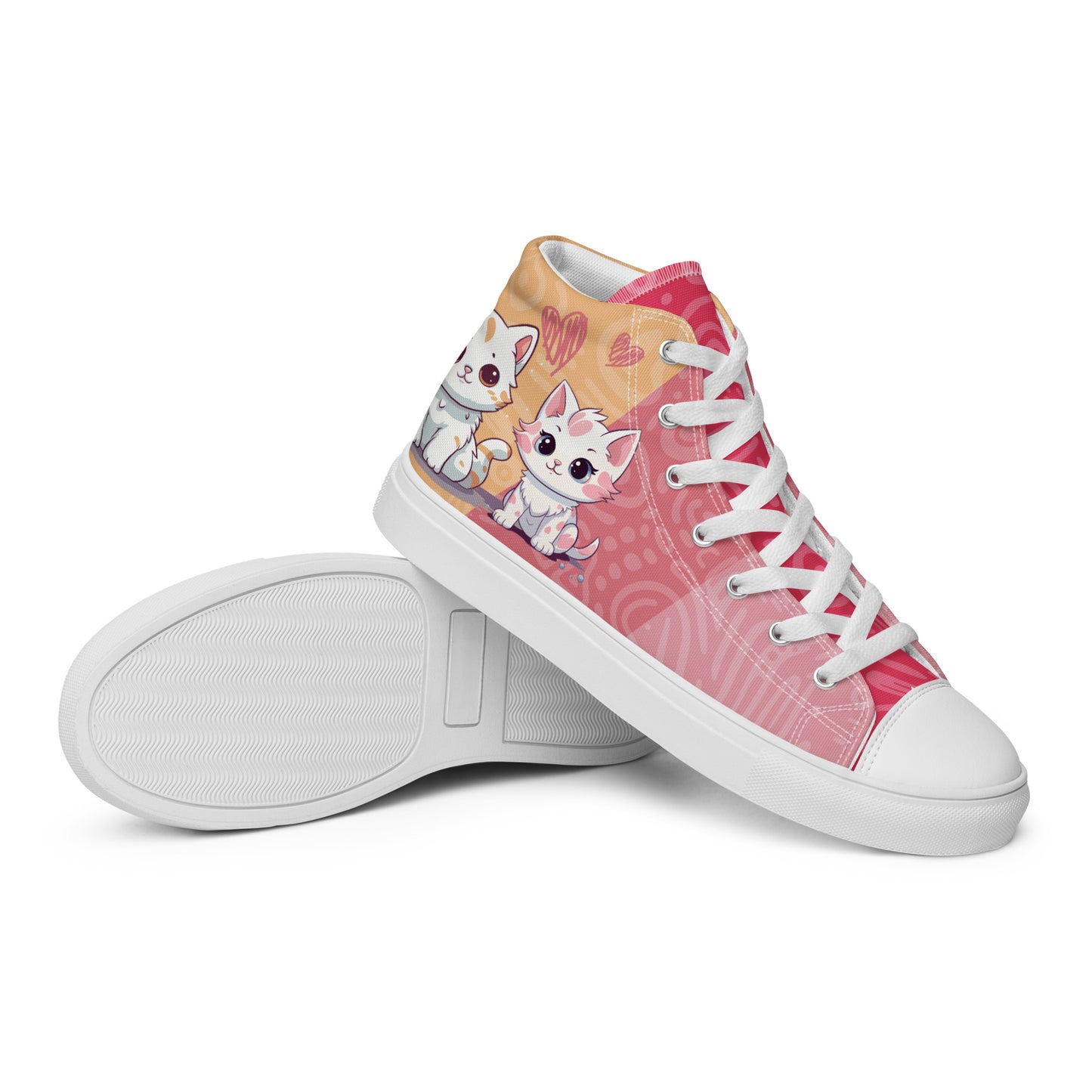 Cute Cats Pink Orange Women's High Top Custom Sneakers