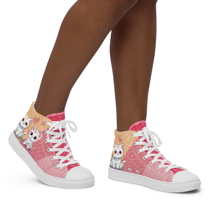 Cute Cats Pink Orange Women's High Top Custom Sneakers