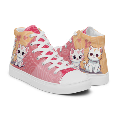 Cute Cats Pink Orange Women's High Top Custom Sneakers