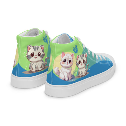 Cute Cats Blue Green Women's High Top Custom Sneakers