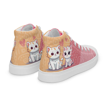 Cute Cats Pink Orange Women's High Top Custom Sneakers