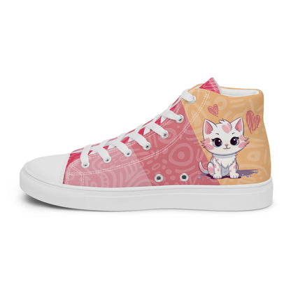 Cute Cats Pink Orange Women's High Top Custom Sneakers