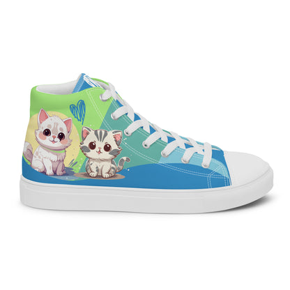 Cute Cats Blue Green Women's High Top Custom Sneakers