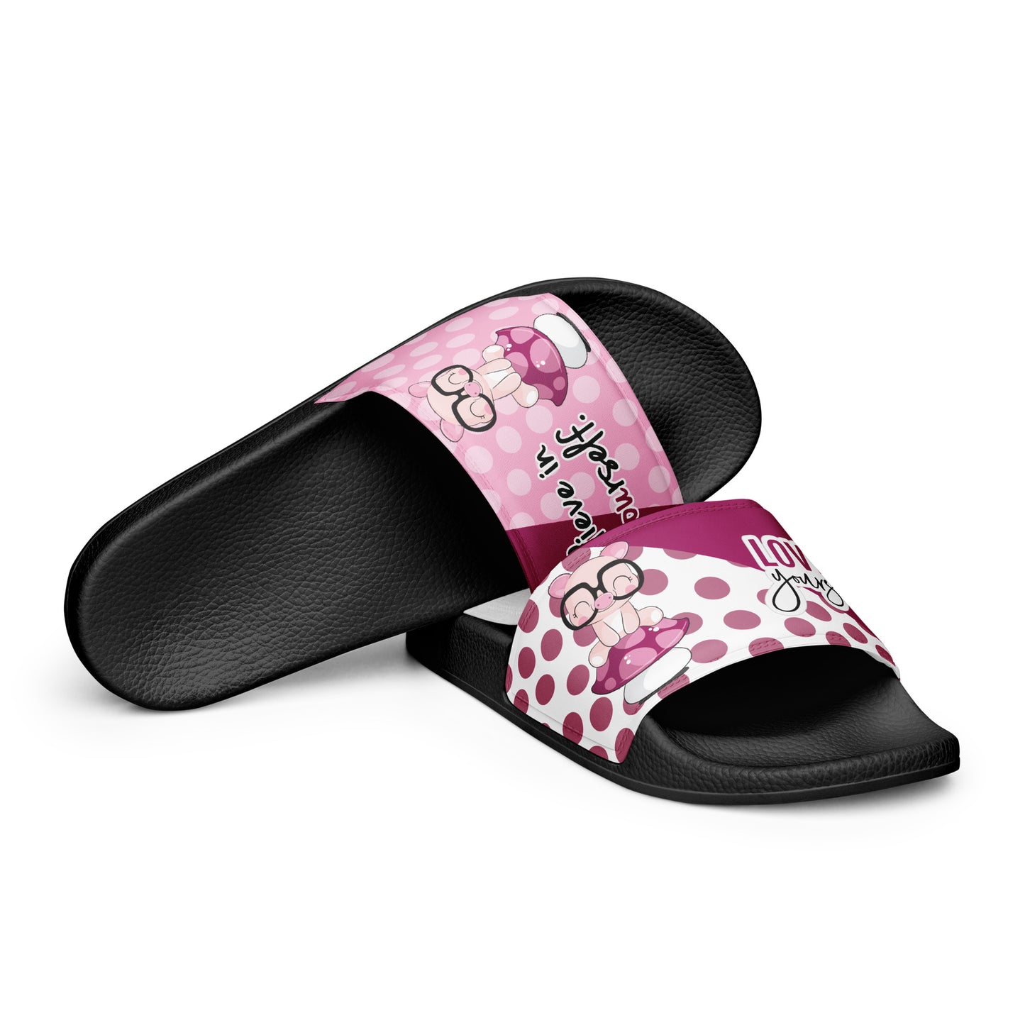 Pink Polka Dot Mushroom Women's Slides