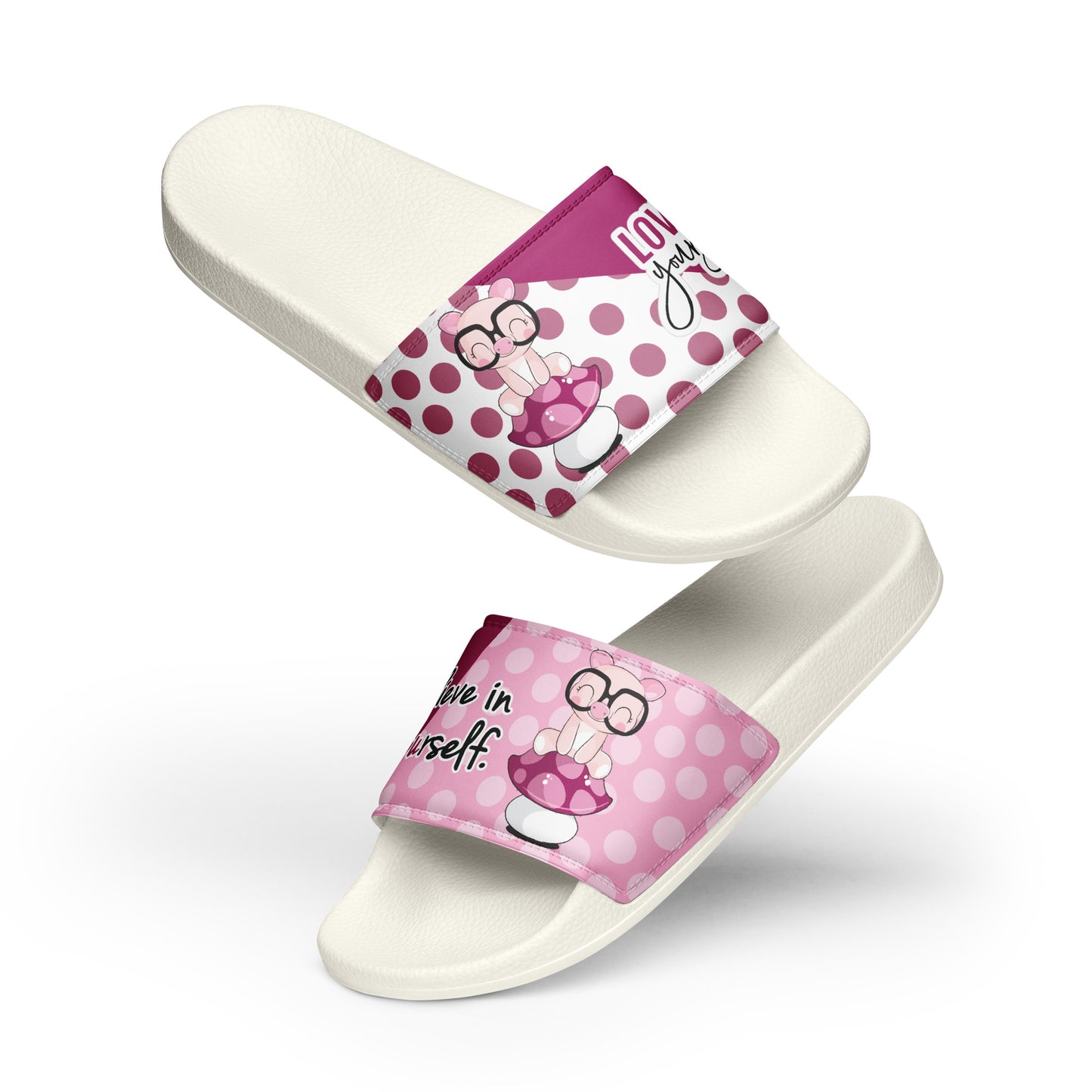 Pink Polka Dot Mushroom Women's Slides