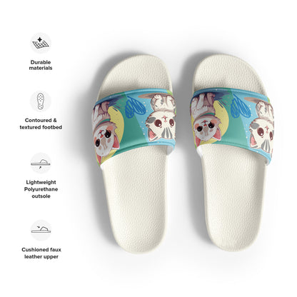 Playful Cat-Themed Blue and Yellow Women's Slides